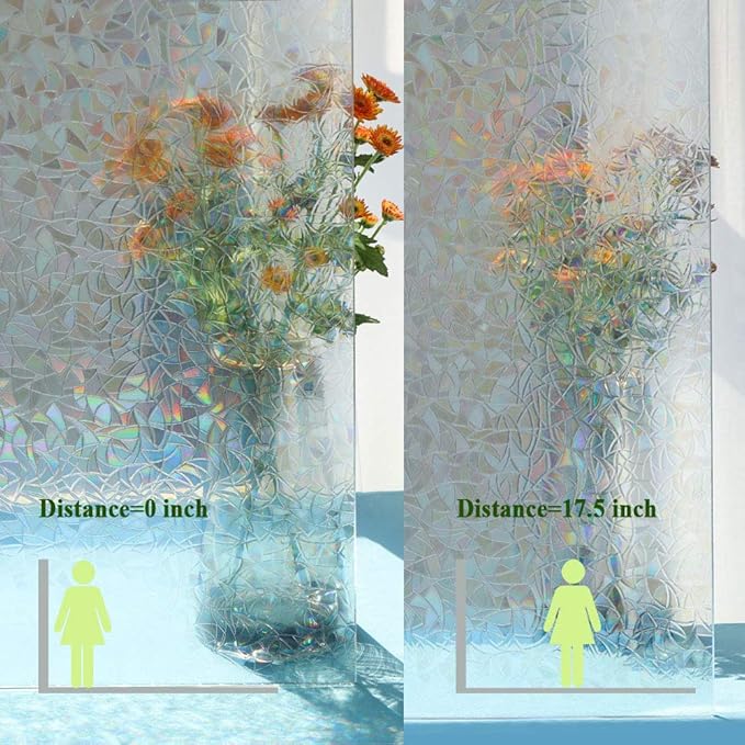3D Prism Window Film,Transparent Decorative Glass Film Window Door Tint,Rainbow Effect Static Cling Heat Control Anti UV for Kitchen,Dining Room,Bedroom,Living Room,35 inches by 78.7 inches