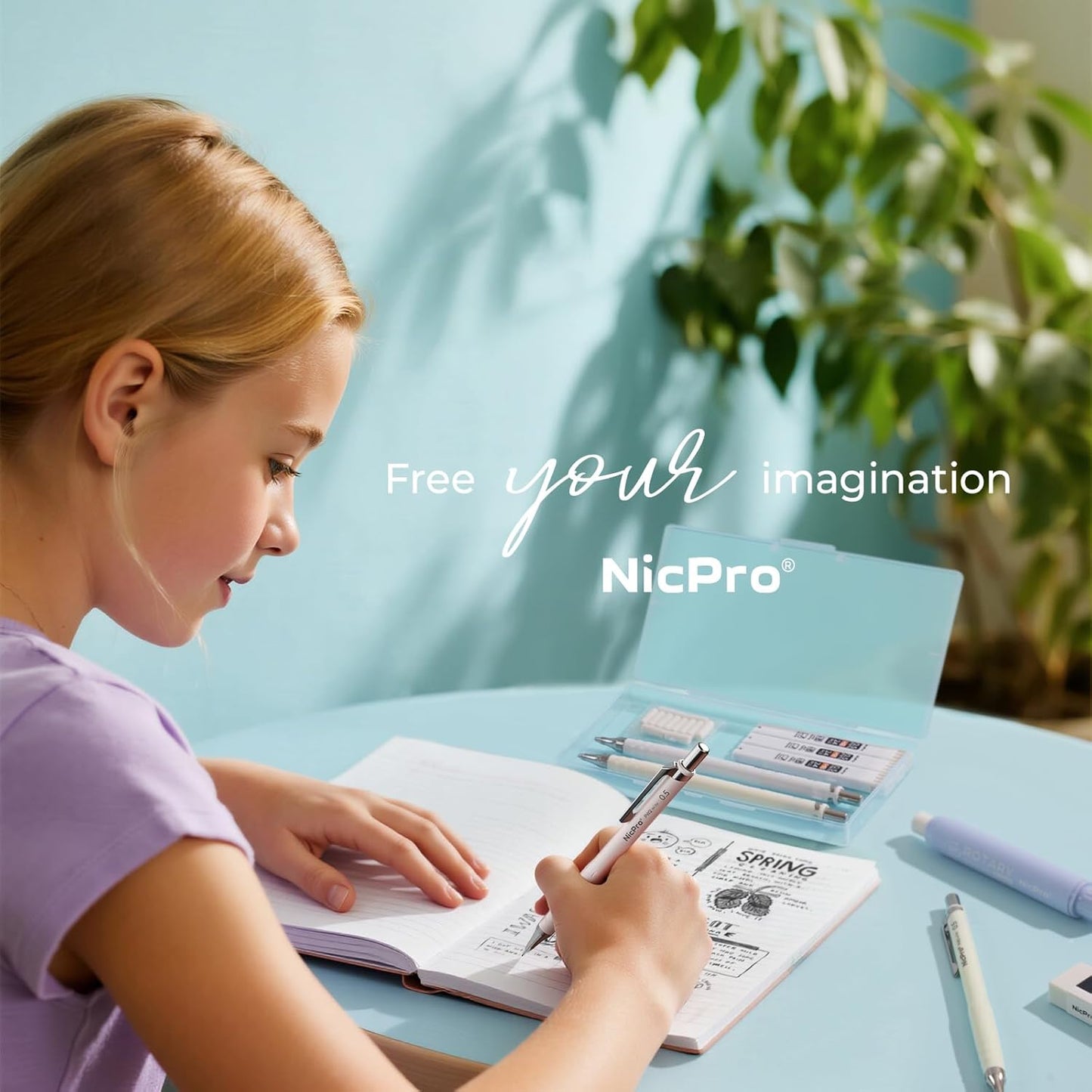 Nicpro Cute Mechanical Pencil Set, 4PCS 0.5 & 0.7 mm Pastel Drafting Pencils with 4 Tube HB Lead Refills, 4B Erasers, Rotary Retractable Eraser, Eraser Refill for Writing Sketching School Supplies