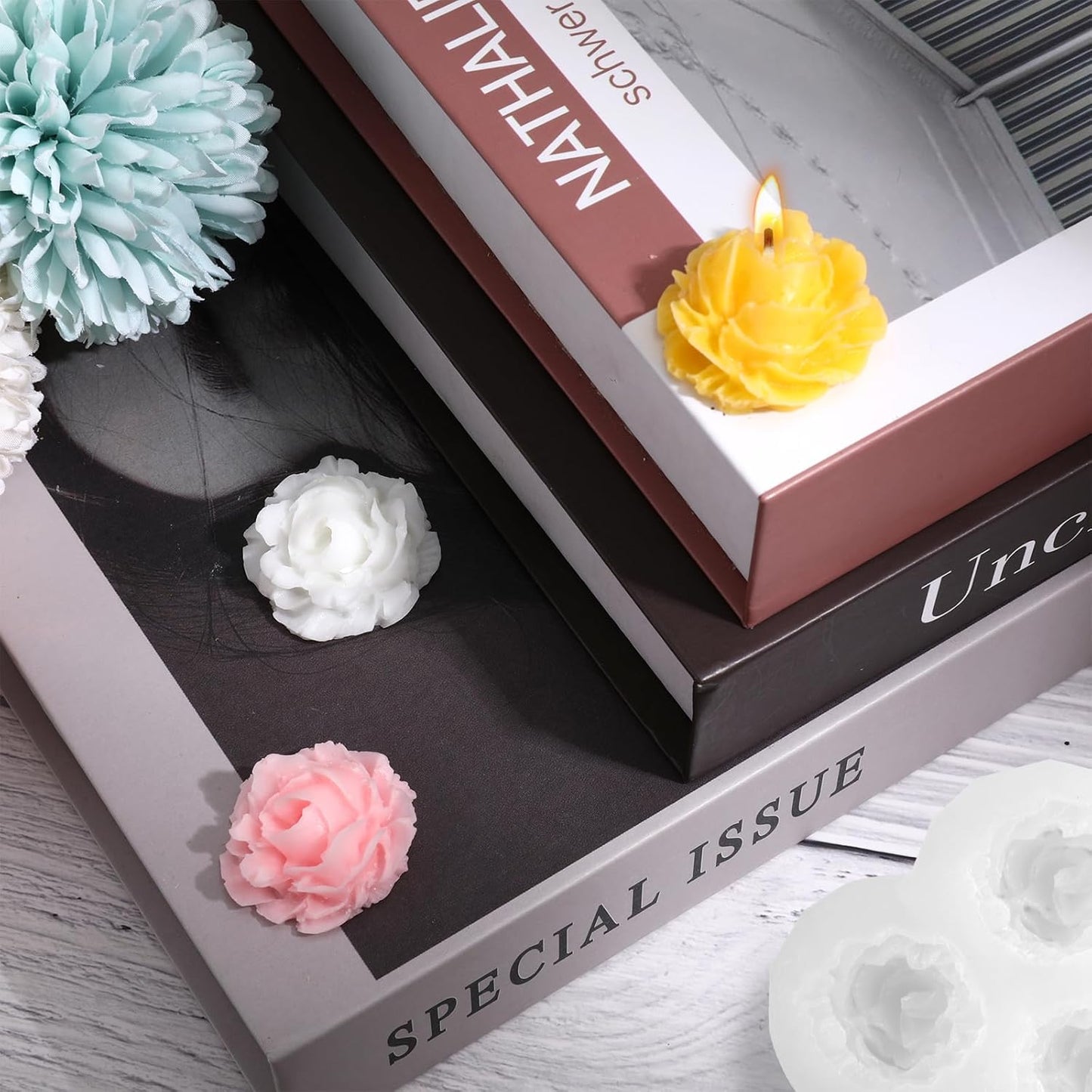 3 Cavity Rose Candle Molds, Silicone Flower Molds for Candles Crafts Casting, 3D Round Candle Making Soap Molds for Epoxy Resin Wax, DIY Handmade Gifts Clay Pop Flower Silicone Mold Home Decoration