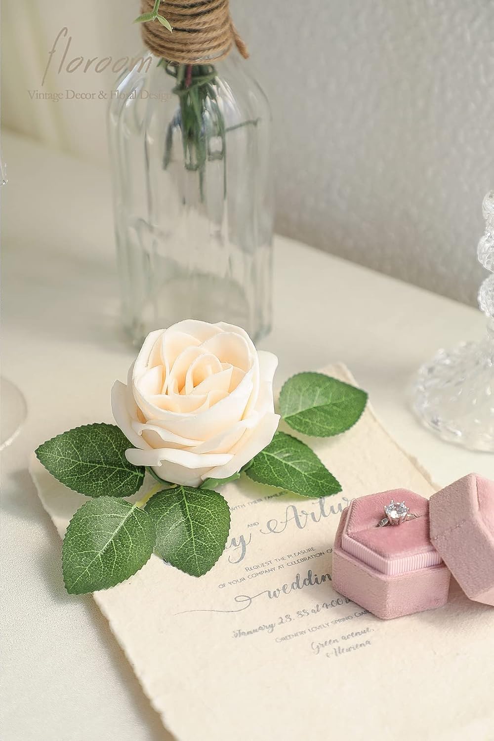 Floroom Artificial Flowers 20pcs Real Looking Cream High-Centered Foam Fake Roses with Stem for DIY Wedding Bouquets Bridal Shower Centerpieces Floral Arrangements Party Tables Home Decorations