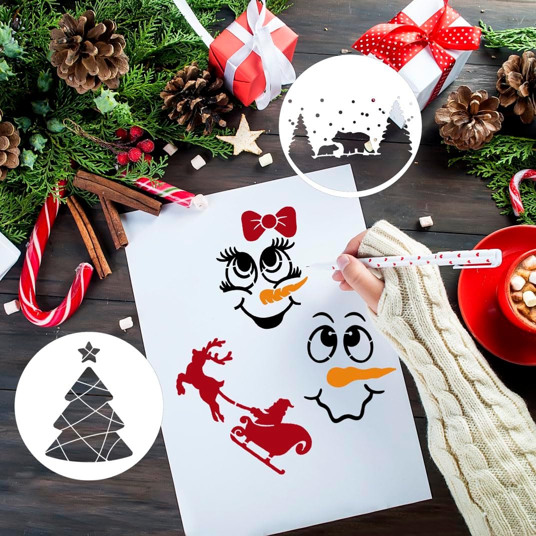 Small Christmas Stencils for Painting on Wood 3” Christmas Stencils for Crafts Reusable Snowman Santa Believe Holiday Draw Templates for Christmas Tree Canvas Window Decor