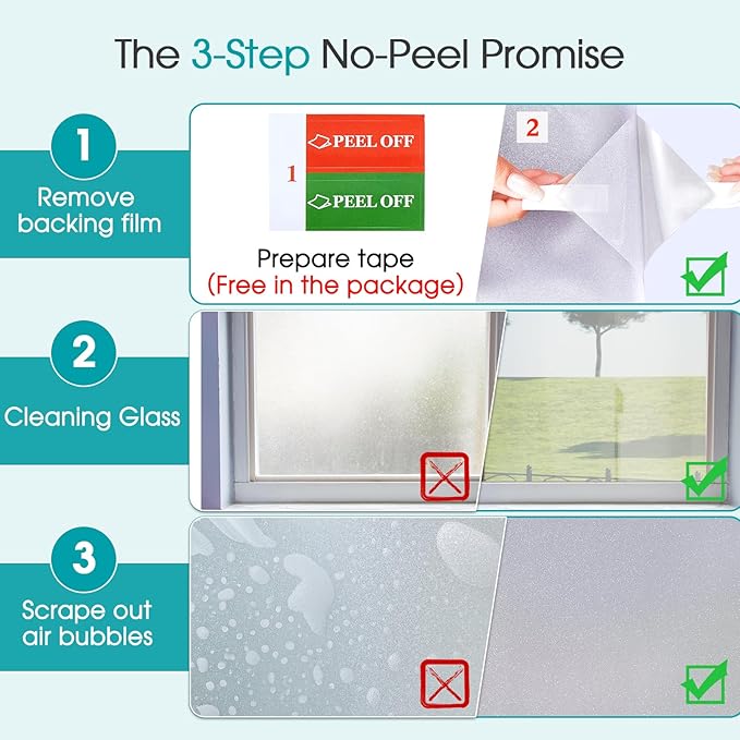 Coavas Window Privacy Film Frosted Glass Static Clings, Decorative Bathroom Door Window Covers Day and Night, Heat UV Blocking Anti-Glare Frosting Stickers for Christmas, 35.4 x 157.5 Inch, Pure