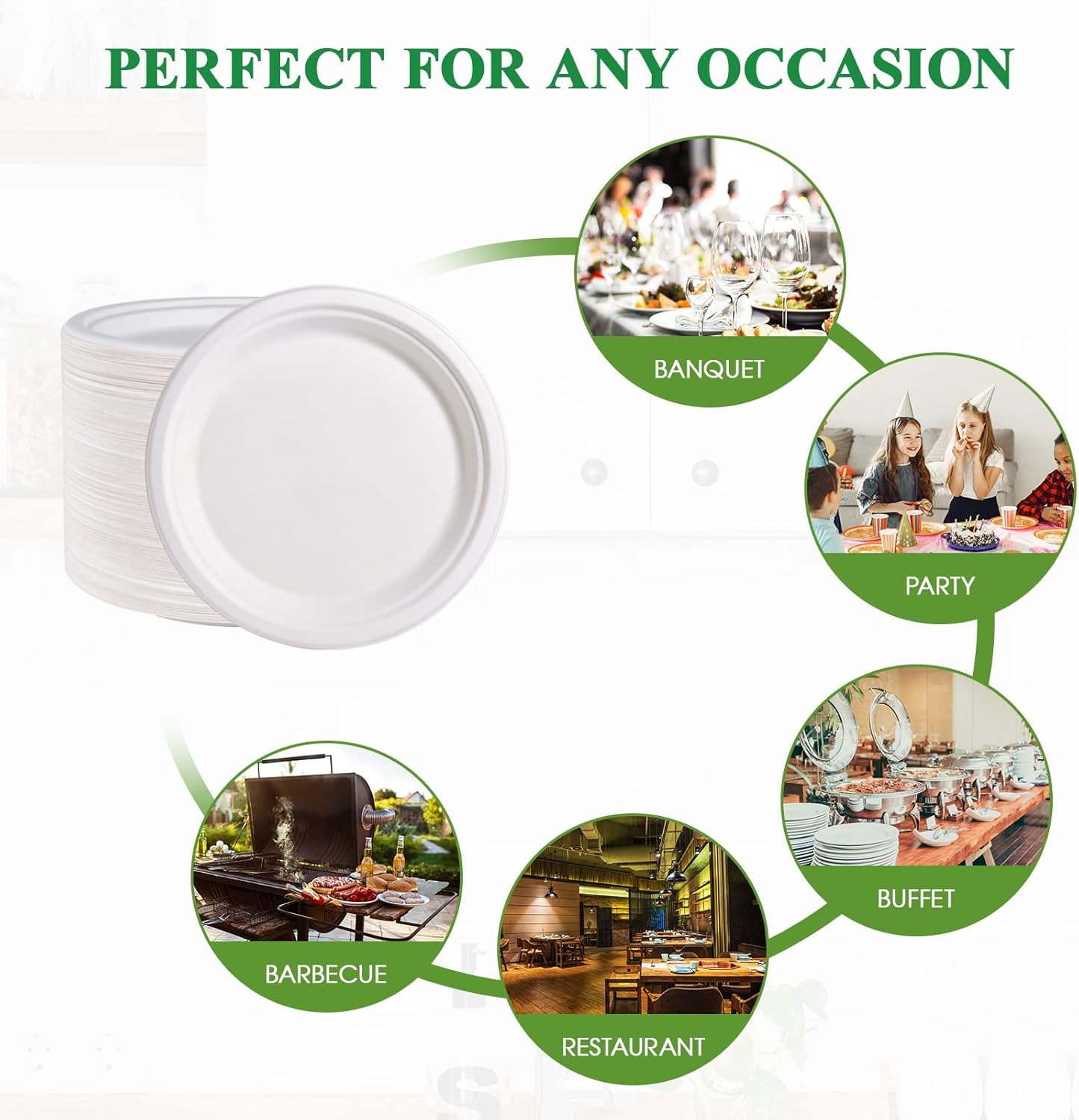 Vplus 500 Pack Paper Plates 9 inch 100% Compostable, Heavy-Duty Disposable Paper Plates Bagasse Natural Biodegradable Eco-Friendly Sugarcane(White)