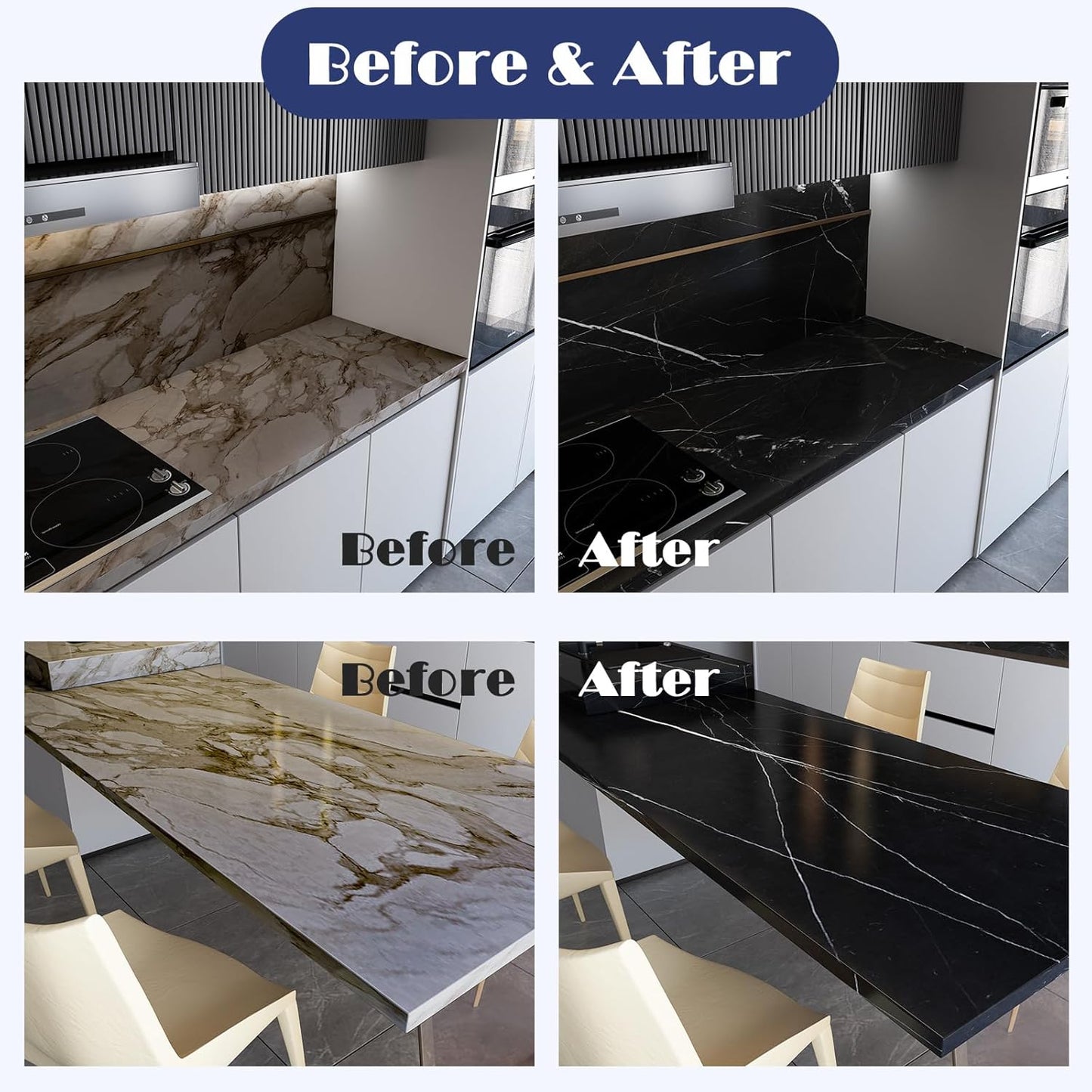 NADAMOO Black Marble Countertop Paint Kit for Kitchen Bathroom, Counter Top Refinishing Kit Cover Up to 35 SQ. FT.