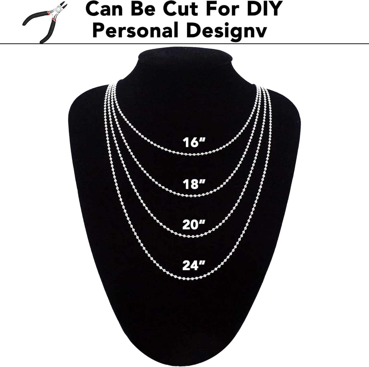 Jishi 33ft Stainless Steel Ball Chain 2mm Bead Dog Tag Chain Beaded Necklace Chains for Jewelry Making Bracelet Military Crafts, Silver Metal Pull Chain Small Ball Bead Chain Roll w/20 Connectors