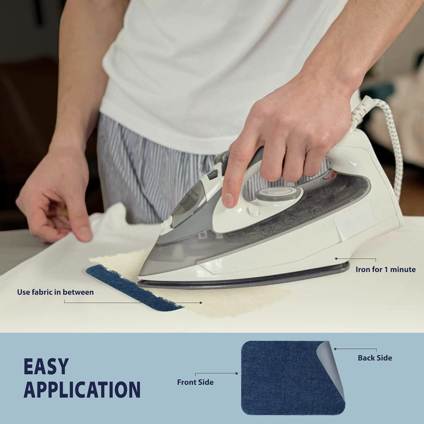 Johnson & Smith Iron On Patches - 12-Piece Iron On Patch for Clothing, Pants Repair - Adhesive Fabric Patches in Rectangle Shapes - Easy to Use, No Sewing Needed - Black and White