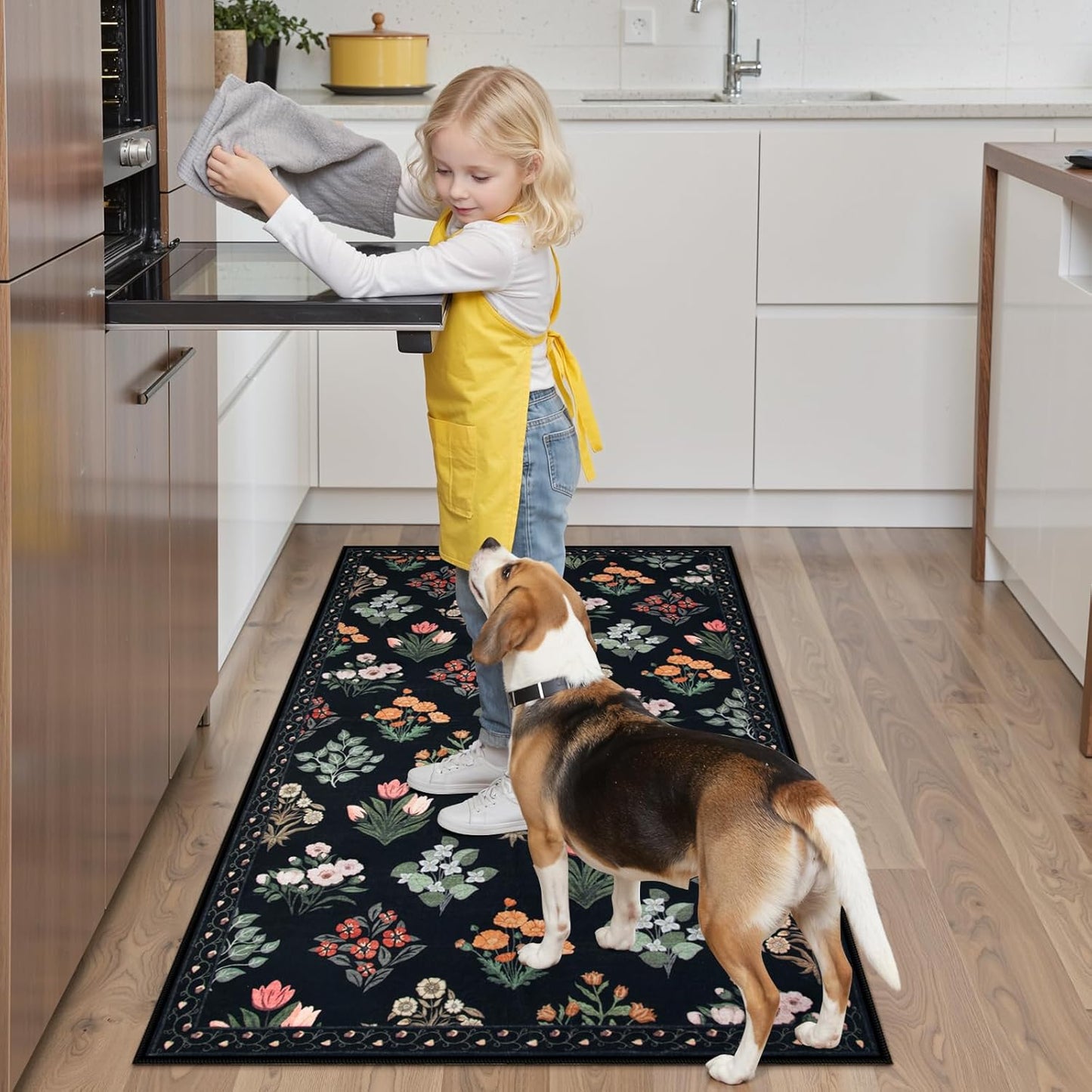 Wonnitar Washable 3x5 Area Rug, Floral Print Rugs for Entryway Indoor, Stain Resistant Moroccan Trellis Small Throw Carpet for Kitchen Laundry Dorm Office, Black/Multi