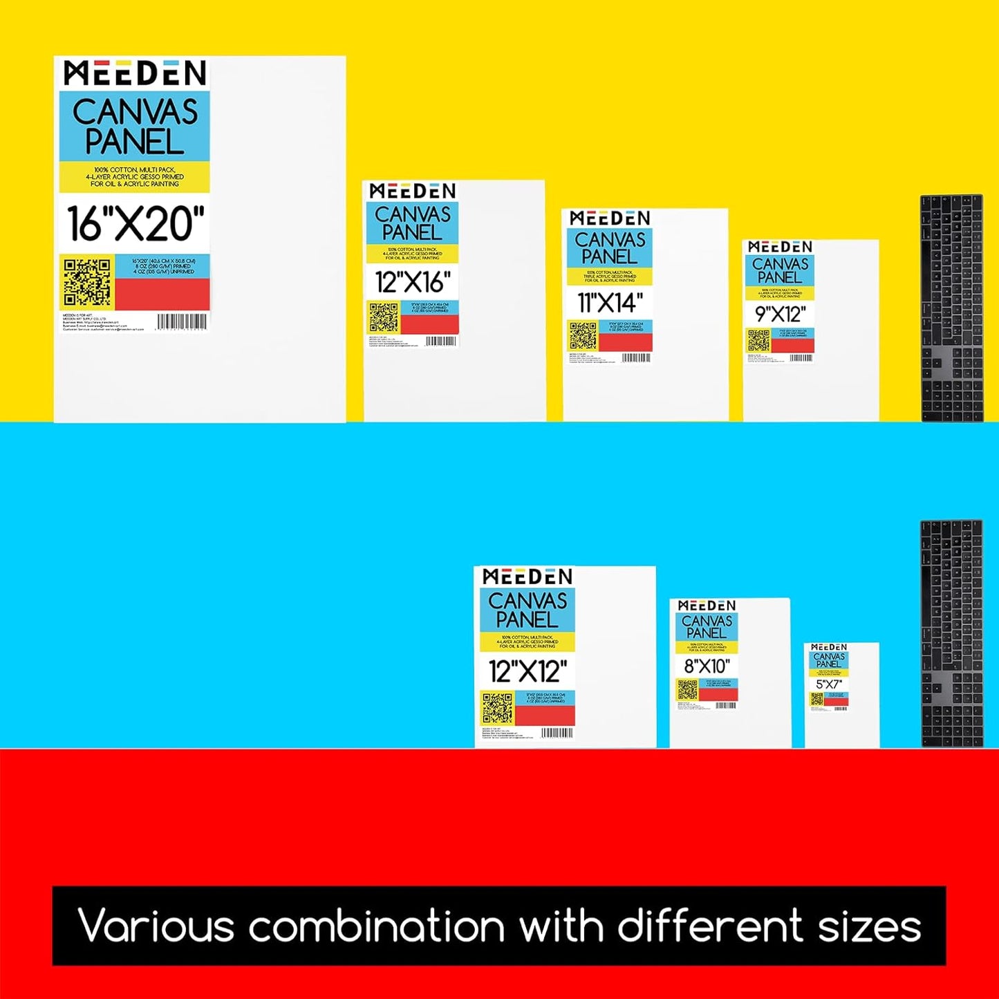 MEEDEN 4-Pack 100% Cotton Canvas Panels - 5x7'' Blank Canvas for Oil & Acrylic Painting, Ready to Paint Art Supplies