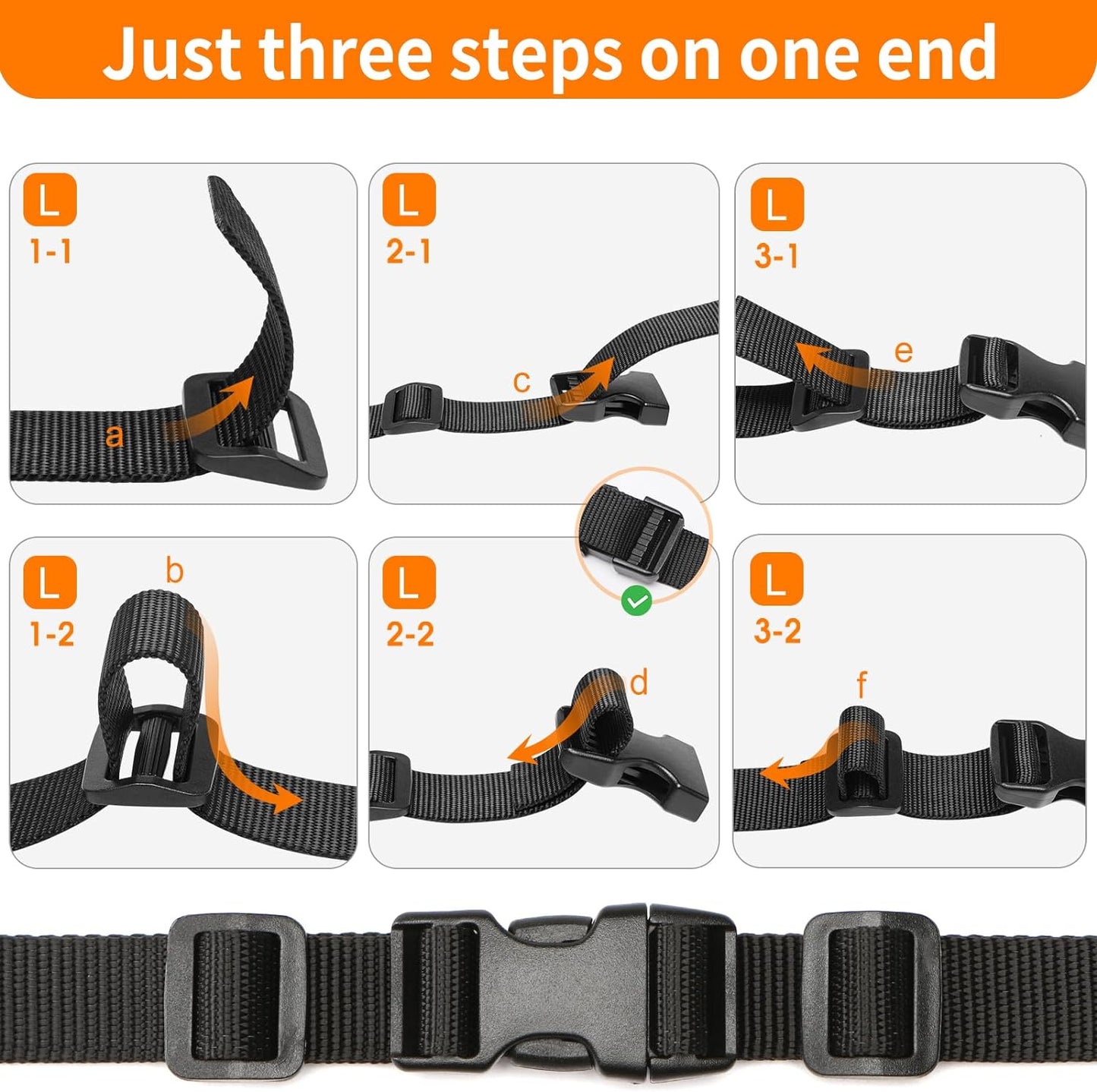 3/4" Buckles and Straps Set: 6 Yards of Thick Nylon Webbing, 6-Pack Quick Side Release Adjustable Plastic Buckles, 12 Tri-Glide Slide Clips(3/4 Inch Combo Set)