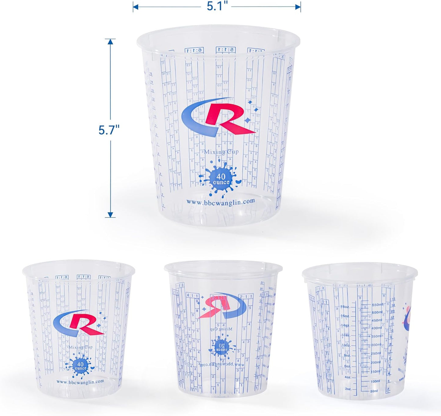 Paint Mixing Cup 40 Ounce, Accurate Measurements in Ratios and OZ. and ML, 12PCS Plastic Graduated Measuring Cups for Paint, Resin, Epoxy, Acrylic, Pigments, Art