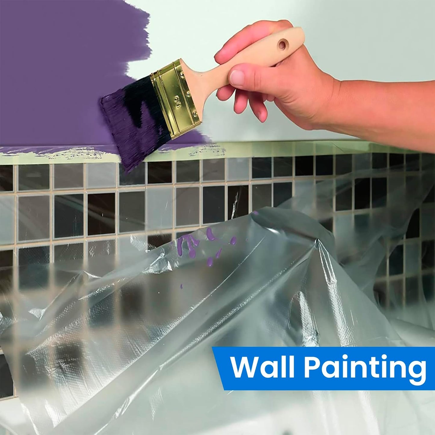 TAPEBEAR Upgrade Pre-Taped Masking Film Extra Thick, High Temp Tape and Drape 102" x 90', Plastic Cover for Automotive, Painting, Plastic Sheeting Masking Tape Film for Auto, Floor, Furniture, 4Rolls