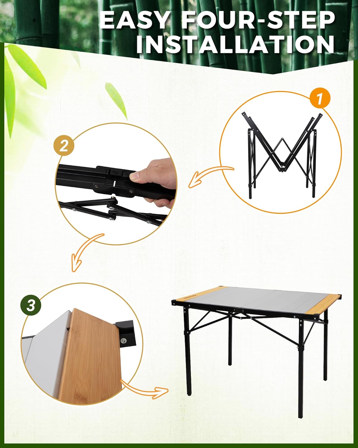 KingCamp Folding Camping Table, Aluminum Roll-Up Camp Table, Large Foldable Table for 2-4 Person, Outdoor Portable Tables with Carry Bag, 120 LBS Heavy Duty Load (Bamboo:40.16“x27.5”,2-4 People)