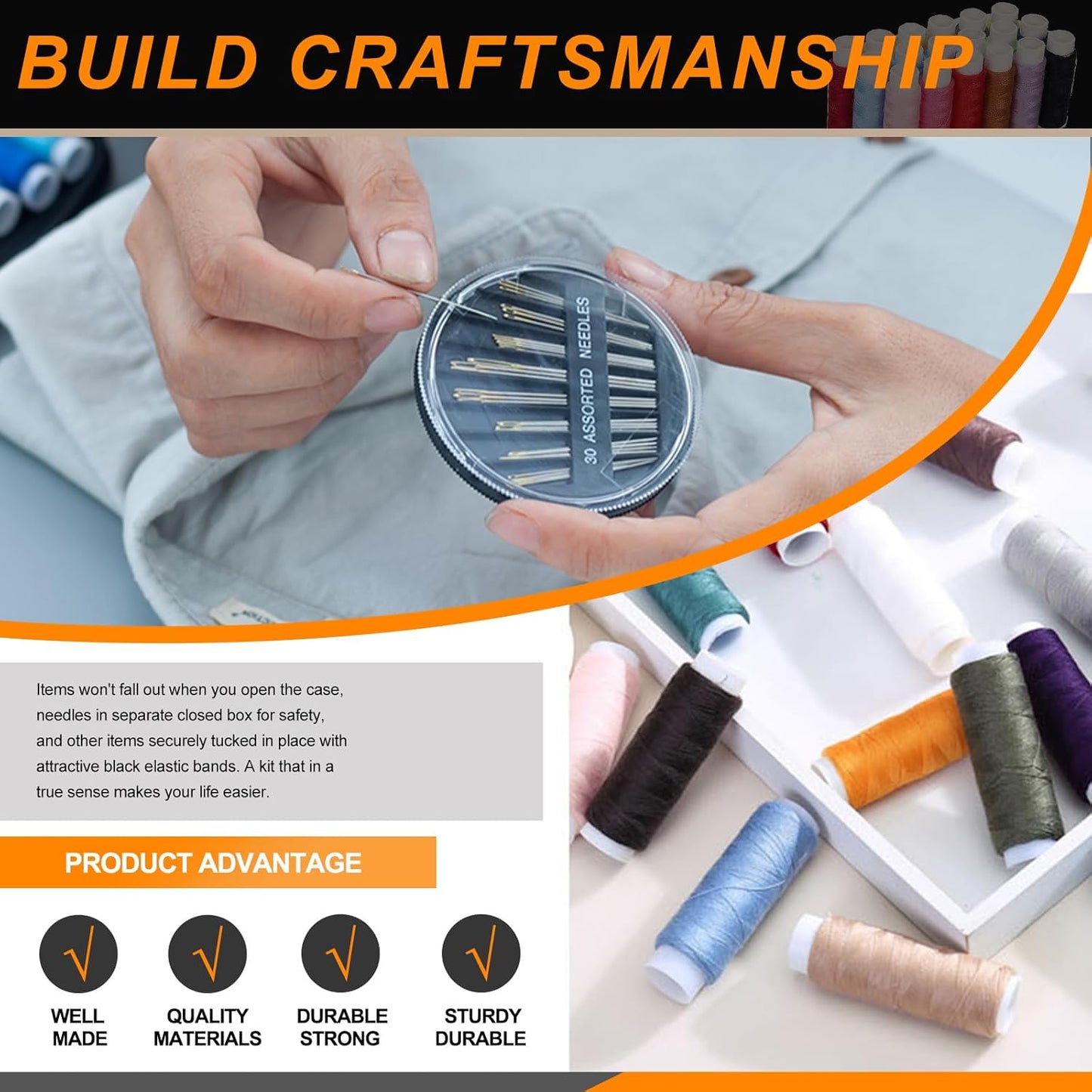 Rustark 86Pcs Sewing Kit With Portable Bag, Premium Supplies Includes 18 Colors Threads and Accessories for Home, Traveler, Emergency Repair