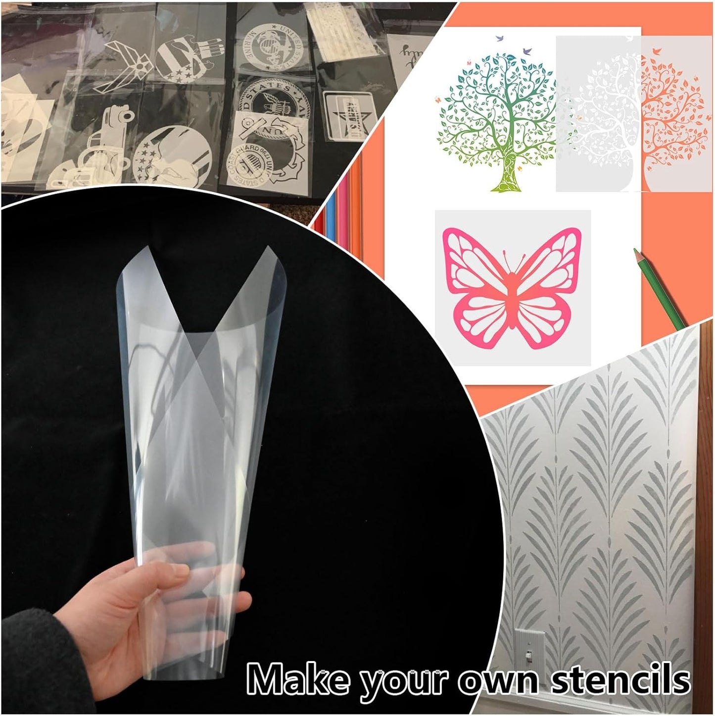 EGOSKY 15 Pack 6 Mil Mylar Sheets, 12 x 12inch Clear Blank PET Blank Stencil Material, Make Your Own Stencil Compatible Vinyl Cutting Maching