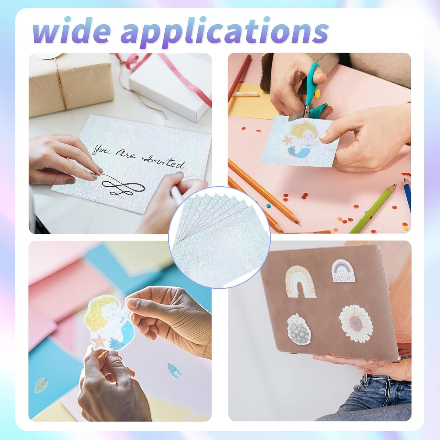 20 Sheets Printable Holographic Sticker Paper,11 x 8.5 Inches Printable Waterproof Paper Rainbow Vinyl Sticker Paper for Inkjet or Laser Printer(Laser straw pattern)