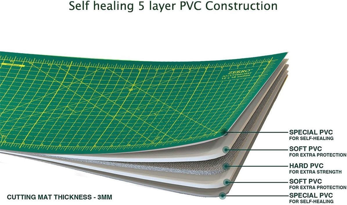 ZERRO Self Healing Cutting Mat 12" x 18" Double Sided No-Slip Rotary Cutting Sewing Mat Durable 5 Layers PVC Cutting Board (A3)…