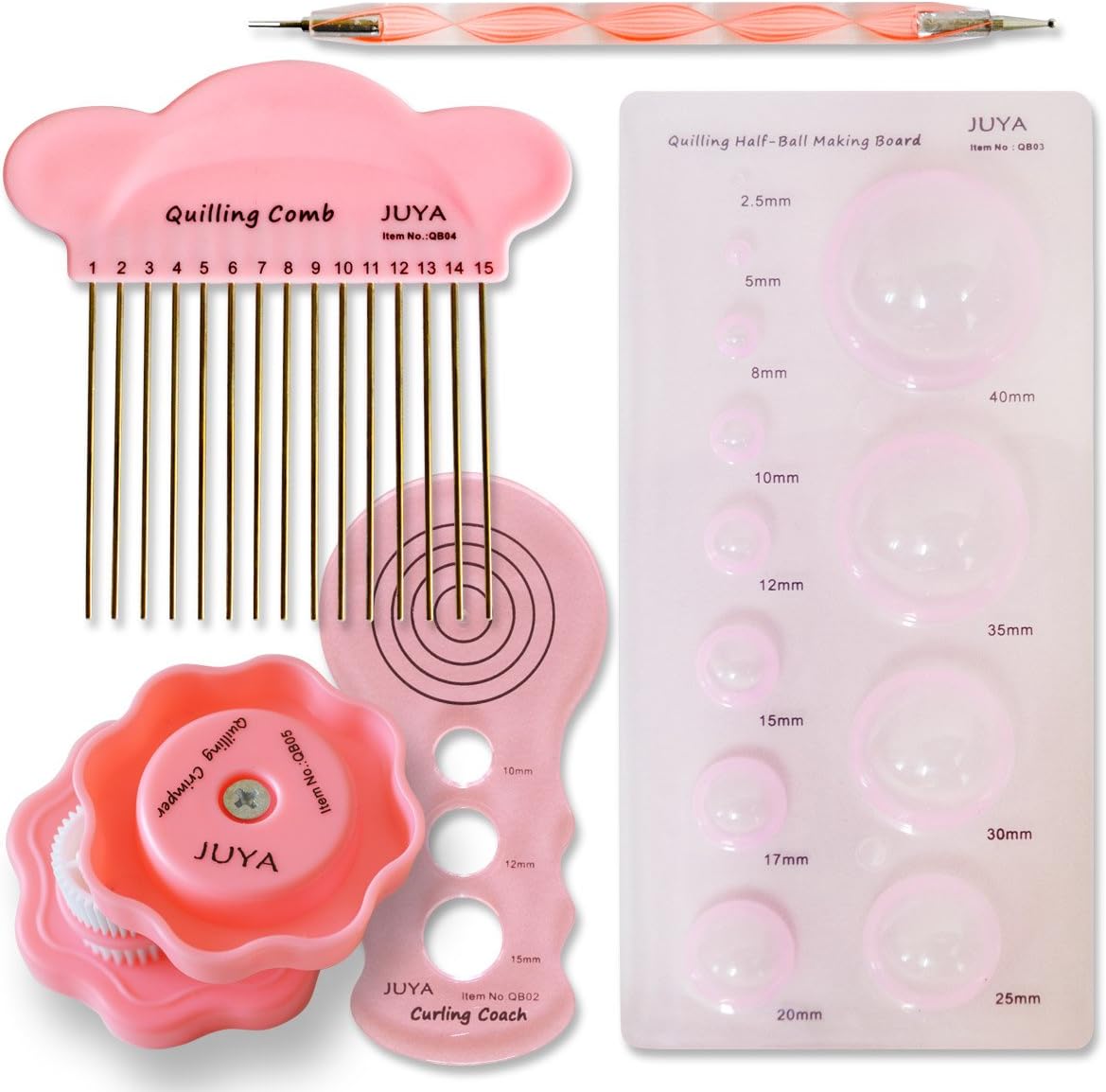 JUYA Paper Quilling Kit with Pink Tools 960 Strips Board Mould Crimper Coach Comb (Paper Width 3mm)