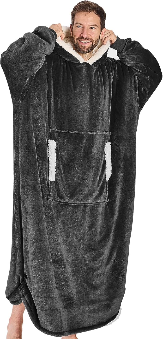 yescool Wearable Blanket Hoodie, Flannel Sherpa Fleece Blanket Sweatshirt for Adults Women Men,One Size Fits All