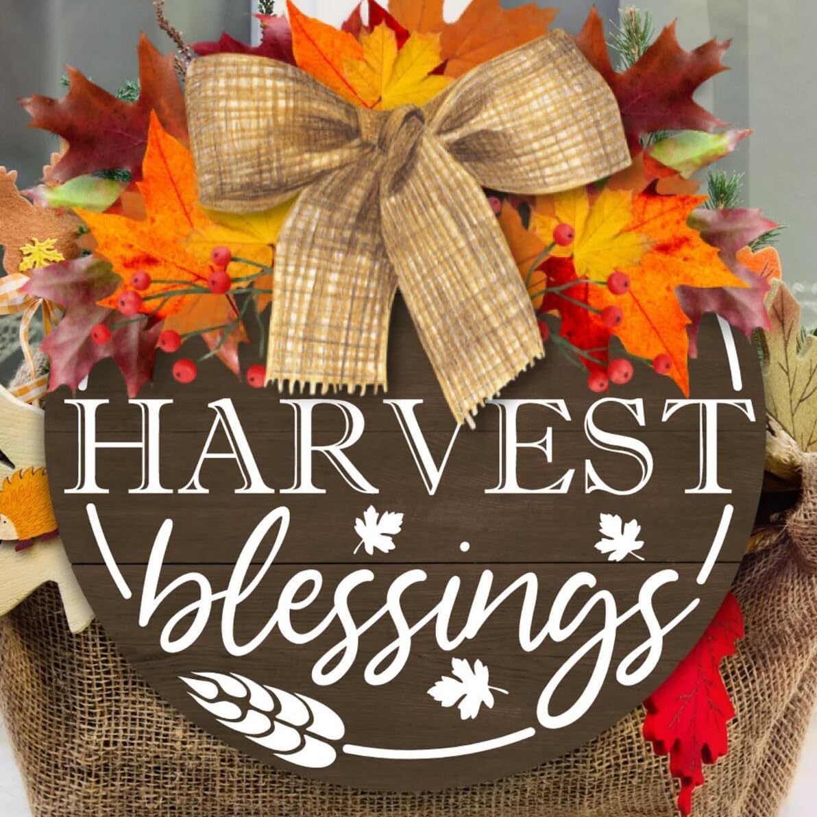 Fall Stencils for Painting on Wood 12”,Thanksgiving Stencil Round Hello Pumpkin Stencils Give Thanks Drawing Templates for Door Porch Hanger Fall Wreath Home Decor