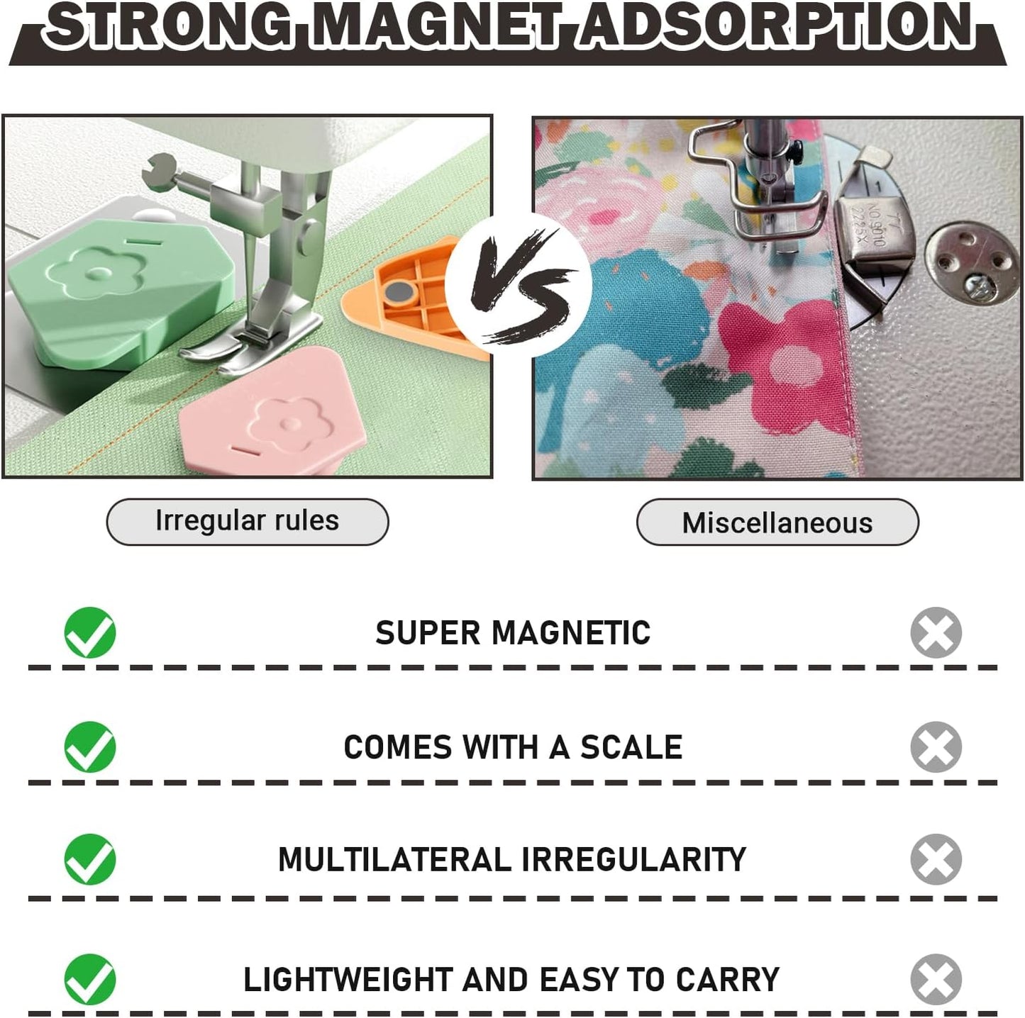 Wshxjzyay 3 Pack Magnetic Seam Guide for Sewing Machine, Upgraded Multifunctional Polygonal Hemmer Guide with Scale, Universal Sewing Accessory for Magnet Making Machine (3 Colors)