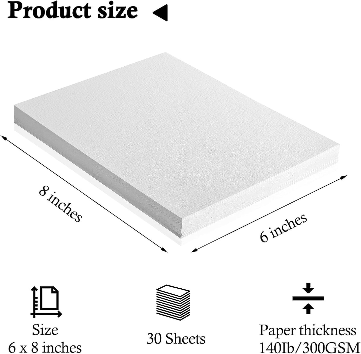 FEITAKE 100% Cotton Watercolor Paper Cold-Press / 140lb (300gsm) / Acid Free Mixed Media Art Drawing Papers - 30Sheets Pack - 6"X8"