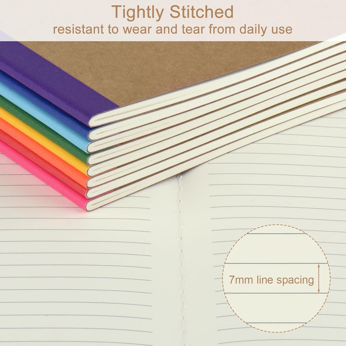 ZCZN Composition Notebooks Bulk, A5 Kraft Cover Lined Journals with Rainbow Spines for School, Business, Work and Daliy Use (24, 8 colors)