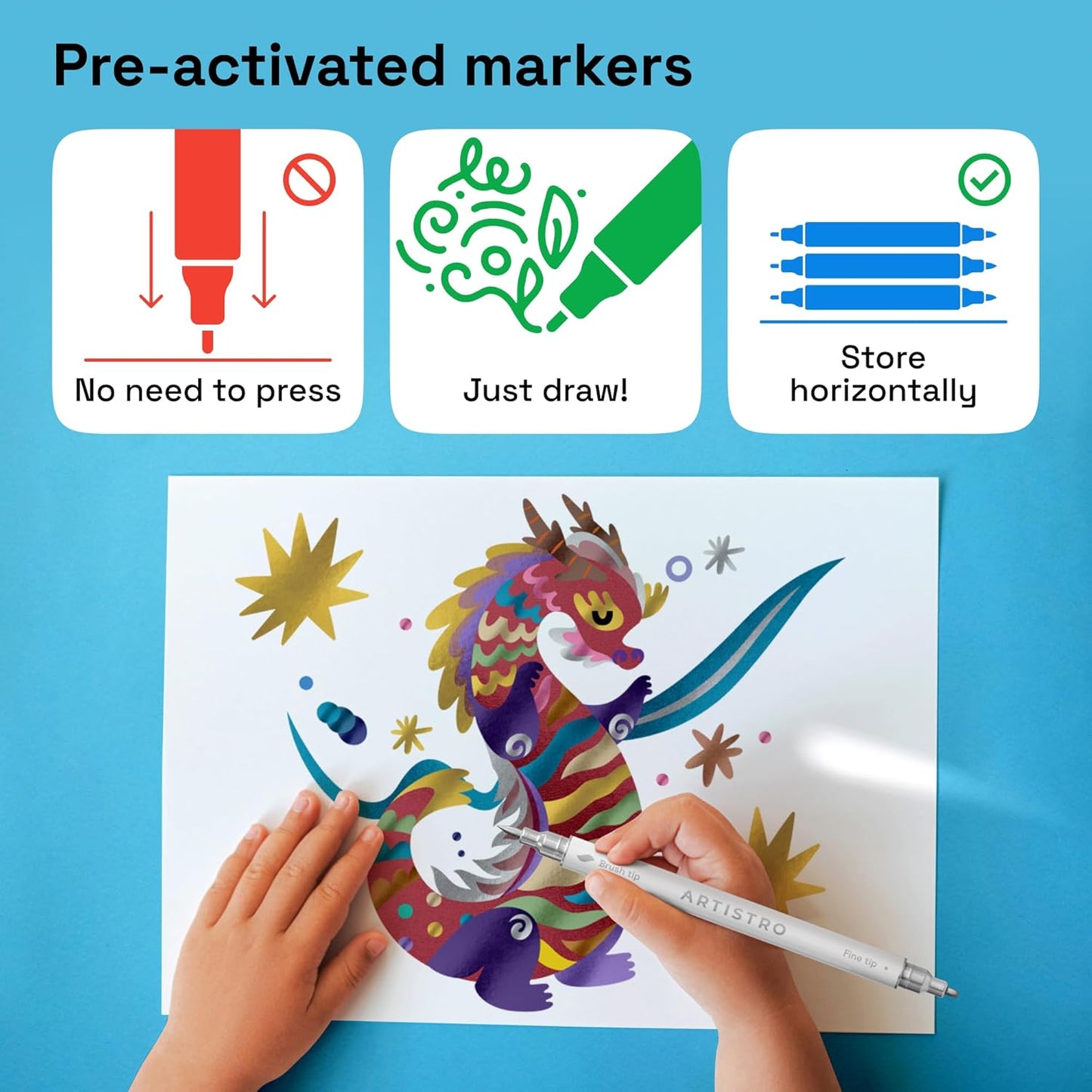 ARTISTRO 2 Black Dual-Tip Acrylic Paint Pens - Multisurface Markers for Glass, Rock, Fabric, Wood, Plastic & More - 1 mm Fine & Brush Tips