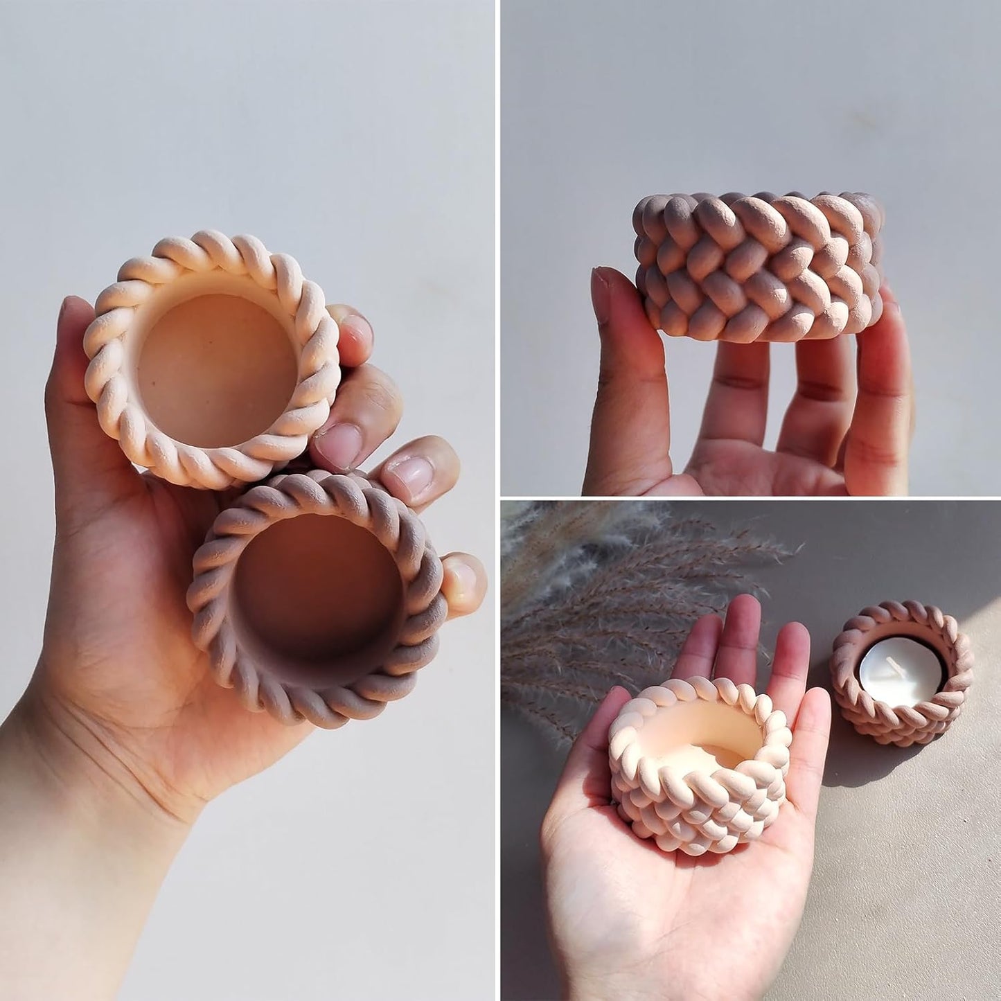 Wehous 2PCS Knot Shape Tealight Holder Mold, Unique 3D Candle Holder Silicone Resin Mold, Cylinder Jewelry Holder Container Storage Mold for Epoxy Resin Concrete Art Craft Home Xmas Decor