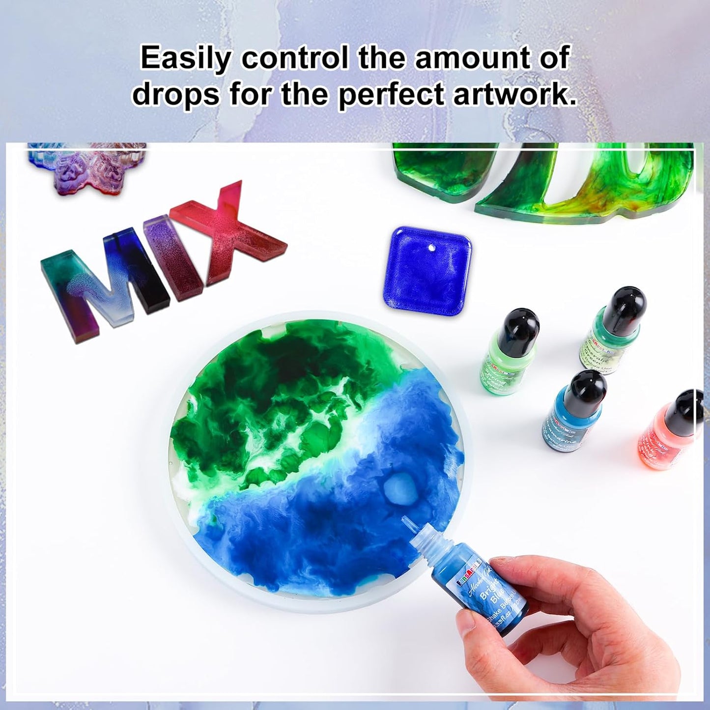 FansArriche Alcohol Inks for Resin, 64 Colors High Concentrated Alcohol Ink Set for Epoxy Resin, Alcohol-Based Resin Ink for Coasters, Fluid Painting Crafts, Tumbler Making, 10 ml Each