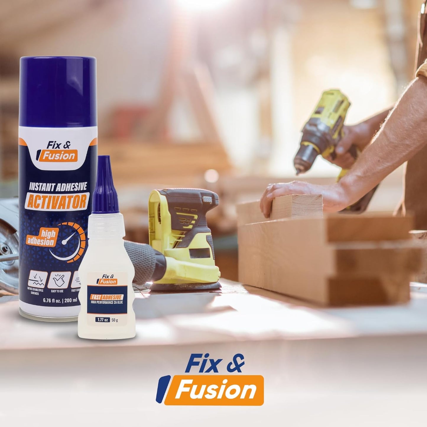FIX & FUSION Ca Super Glue (1.77 Oz) with Activator Spray (6.76 Fl Oz) Set, Fast Adhesive/Cyanoacrylate Glue & Instant Activator for Woodworking, Plastic, Rubber, Granite, DIY & Industrial, (4 Pack)