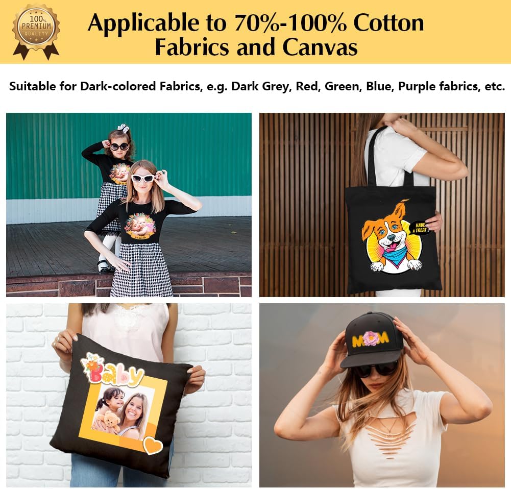 TransOurDream Tru-Heat Transfer Paper for Inkjet & Laserjet Printer (30 Sheets, 8.5x11", Dark 3.0) Printable HTV Heat Transfer Vinyl for T Shirts Iron on Transfers for Dark Fabrics (D3-33)