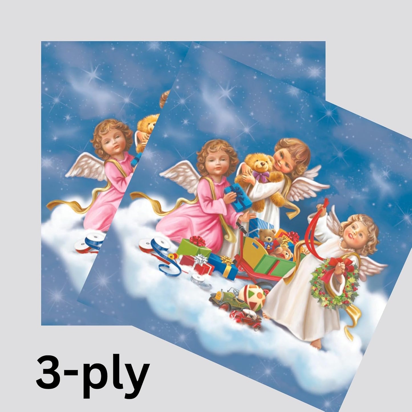 20-ct 13x13 Christmas Paper Decoupage Napkins, 3-Ply Servilletas Tissue Napkin for Dinner and Parties, Disposable Napkins (Angels Gift)