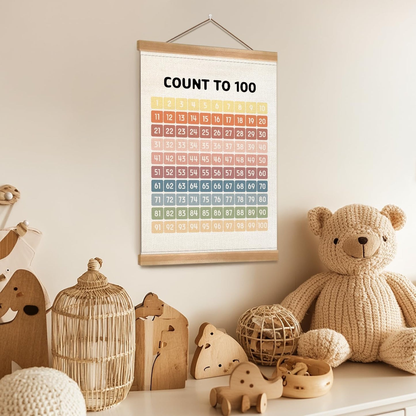 Numbers 1-100 Poster Chart, Number Chart Wall Art Decor, Boho Classroom Decor, Count to 100Learning Posters Banner for Classroom Nursery Kids Room Playroom Preschool Decorations (12x16inch 1-100)