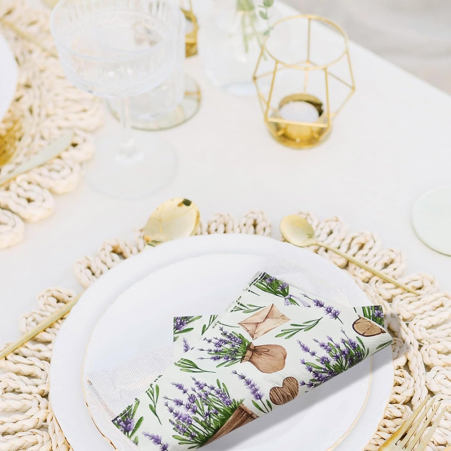 Paper Napkins 80 Pack 2 Ply Floral Beverage Luncheon Dinner Paper Napkins Lavender Print Disposable Napkins for Wedding Anniversary Celebrations, 6.5X6.5 Inches Folded