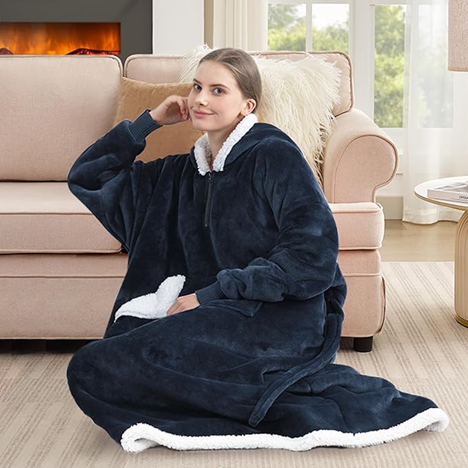 Wearable Blanket Hoodie as Gifts for Women, Long Sherpa Fleece Hooded Blankets with Oversize Hood and Pocket, Warm and Cozy Sweatshirt with Belt, Winter Gift