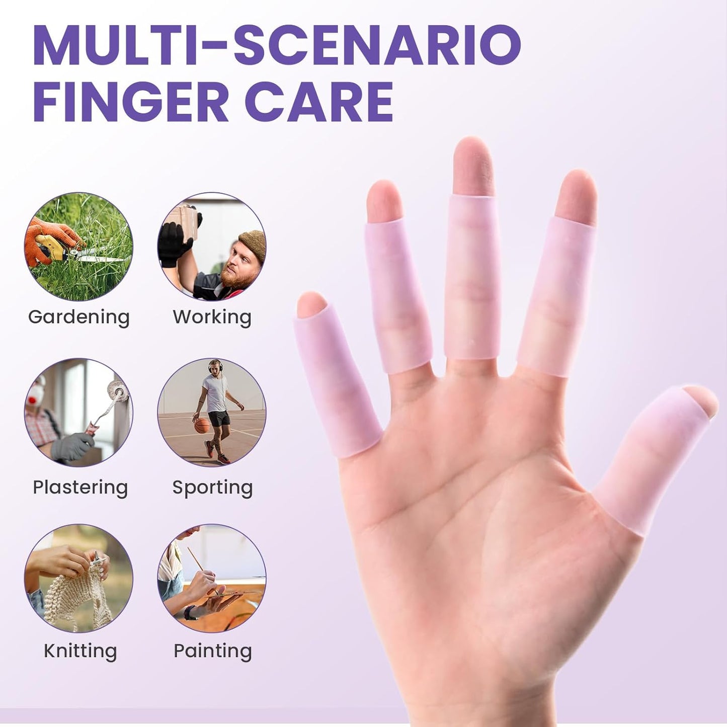 20 PCS Gel Finger Sleeve Protectors - Silicone Finger Sleeves with Lavender Extract - Finger Cots Bandages Provide Relief for Finger Cracking, Corns, Blisters and Calluses Protect (Purple)