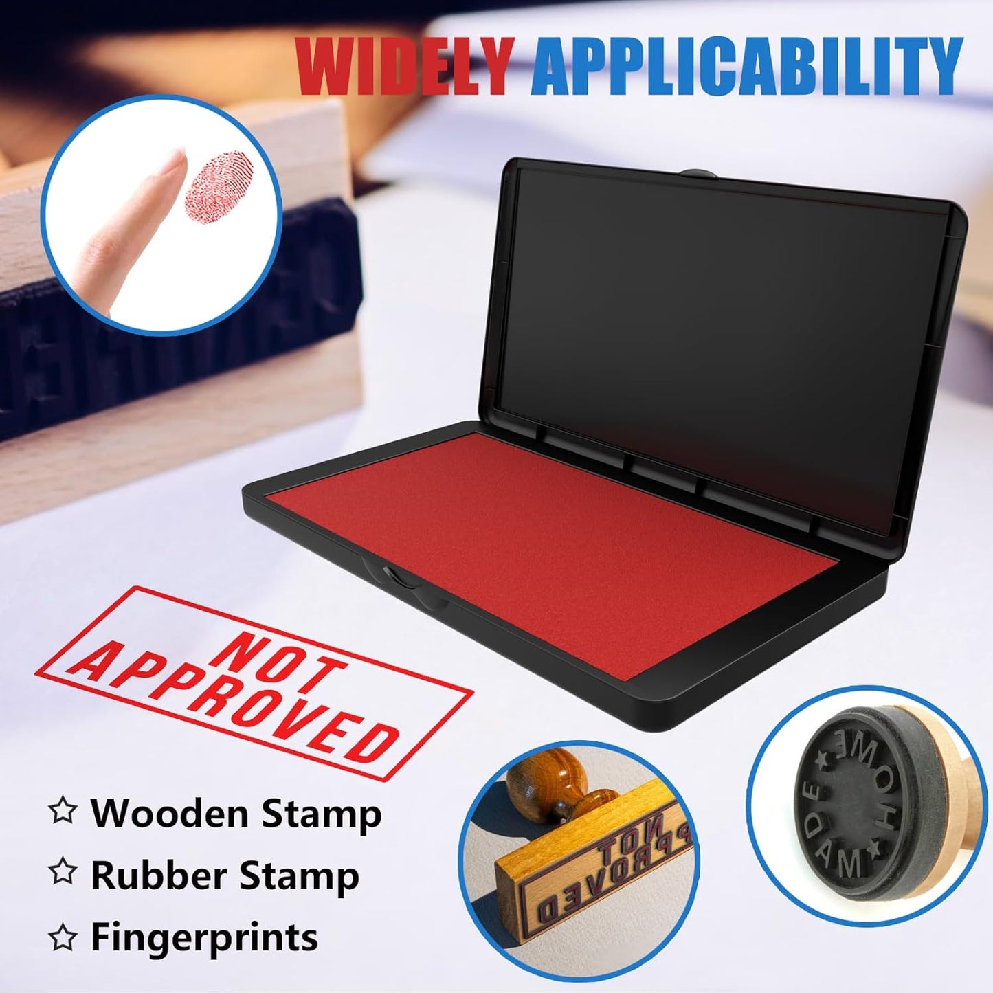 Large Stamp Pad, 6.1 x 3.4 Inch Red Ink Pad Premium Quality Felt Pad Rubber Stamp Ink Pad for Office, Home