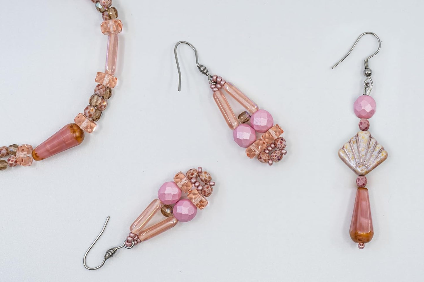 2.1oz (60 g) Mix of Unique Czech Bohemia Glass Pressed Beads, Dirty Pink Antique, Table Cut, Matte and Glossy, Faceted Fire Polish, Hand Made Set Kit BCV