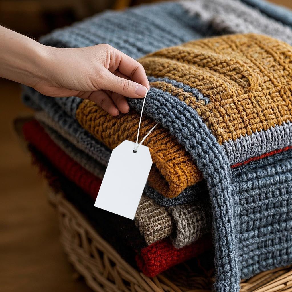 200 PCS Paper Gift Tags with Free 200 PCS Cotton Strings, Blank Hangtags for DIY Wedding Holiday Present(White)