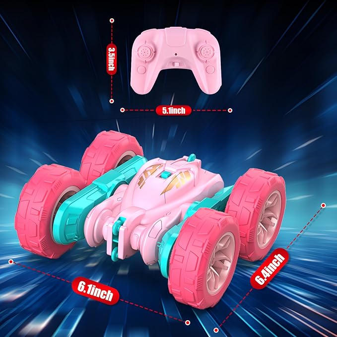 Pink Remote Control Car for Girls,2.4 Ghz Double Sided RC Cars 360° Rotating Remote Control Crawler with USB-C Easy Charging Car Toys for 4 5 6 7 8 9 10 Girls Birthday Gift Grandkids