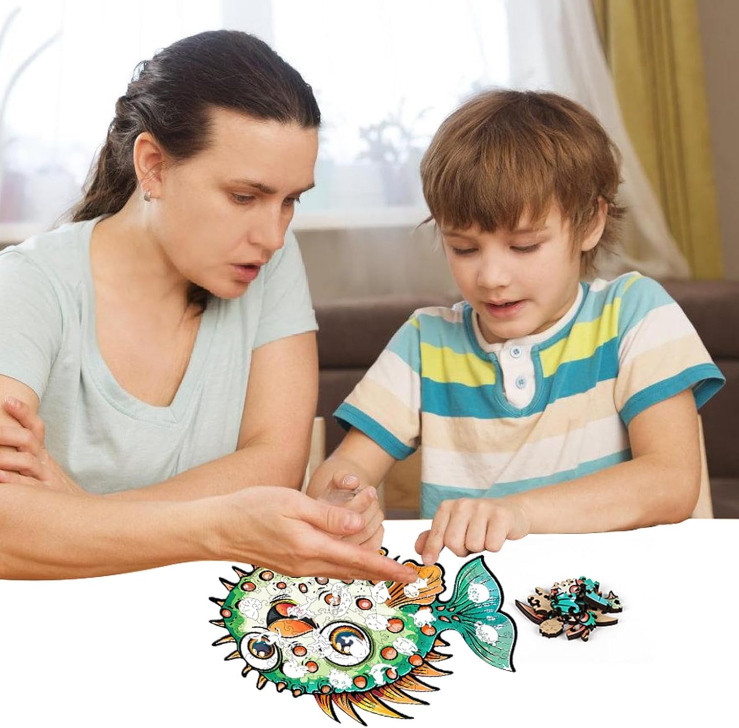 Wooden Puzzles for Kids, 100 Pieces Ocean Puzzle, Unique Fish Shaped Wooden Puzzle, Preschool Puzzle Toys, Give Your Kids/Grandchildren, Suitable for Family Games