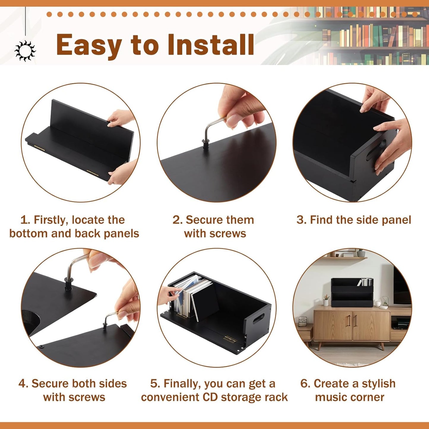 2 Set Wooden CD Storage Box Holder Shelf Cassette Tape Display Racks with Carrying Handles, Organizer Shelf for Movie Cases, DVDs, Each Set Can Store up to 36 Pcs CDs (Black)