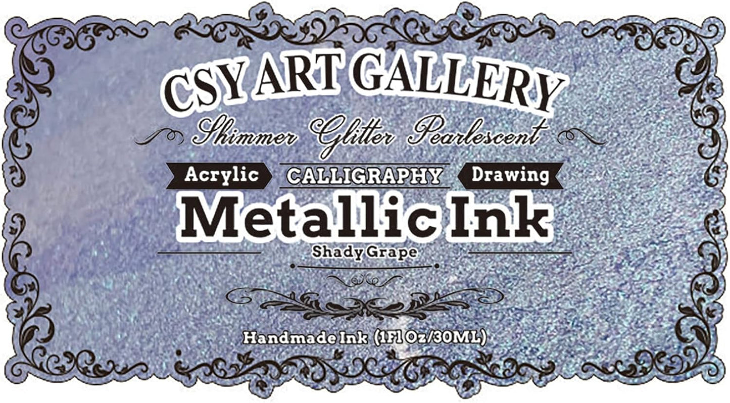CSY Art Gallery Acrylic Inks for Artists - Chameleon Metallic Acrylic Paint Set - 1-oz (30 ml) for Painting, Drawing, Paints, Art, Brushes (Shady Grape)