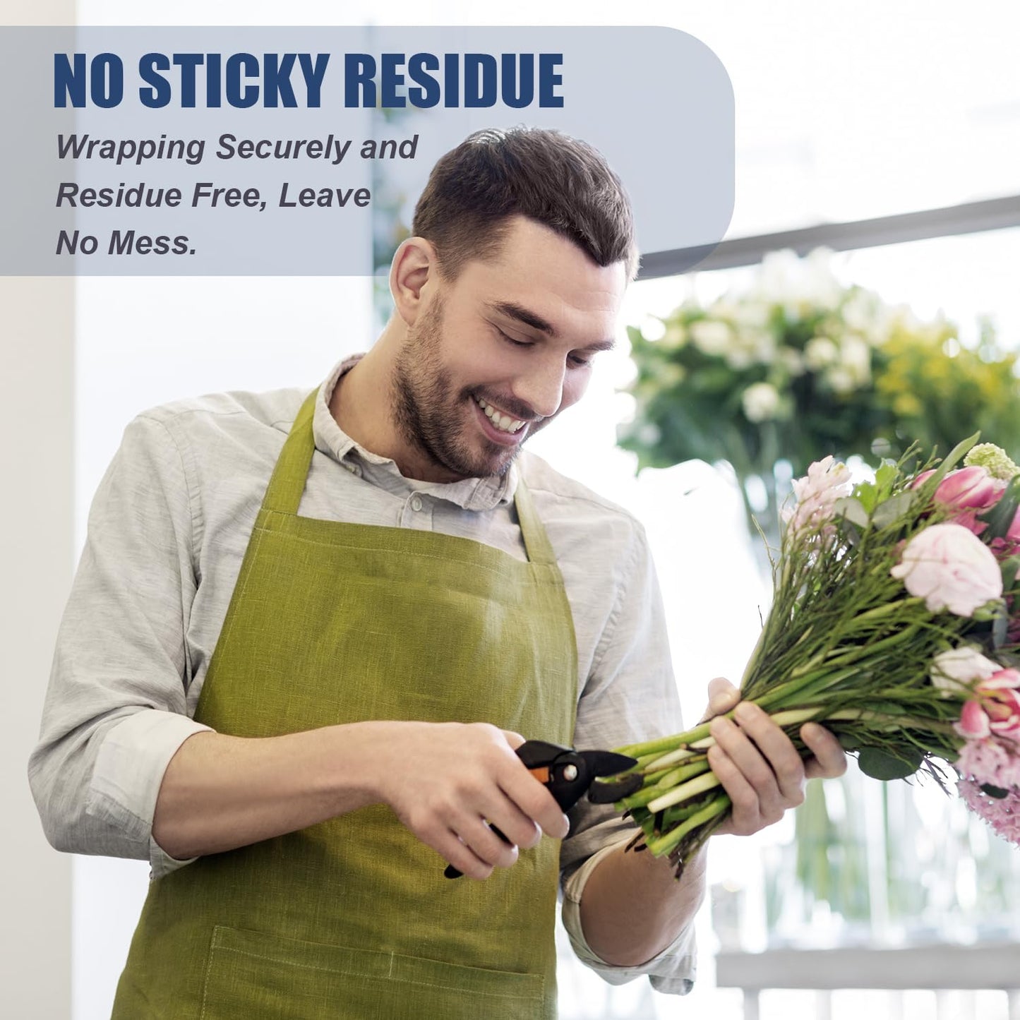 Green Floral Tape - Flower Wrap Adhesive Tape Bouquet Stem Wrapping and Floral Crafts, Wedding Bouquet Tape - 3/4 inch Wide and 180 FT Long