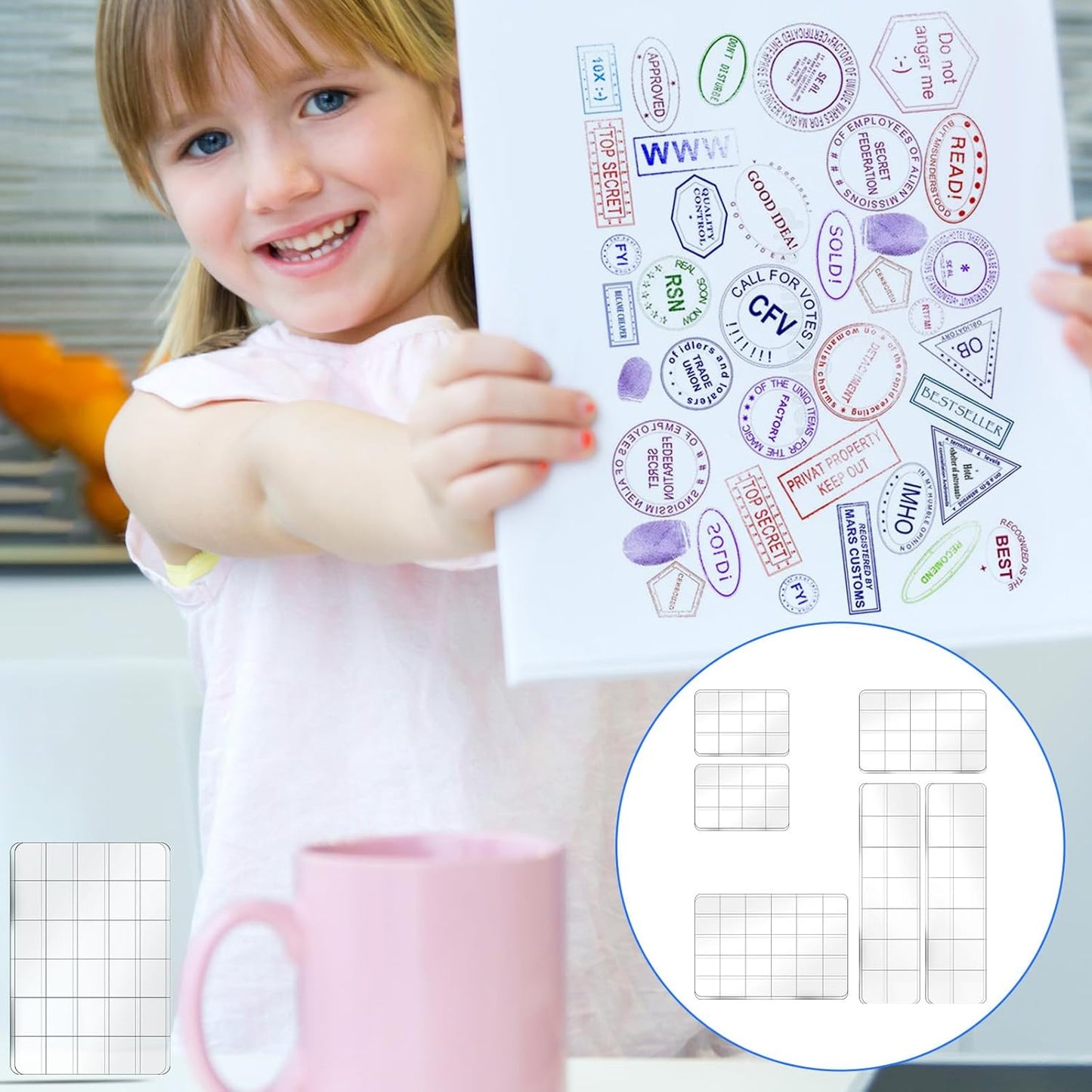 6Pcs Acrylic Blocks for Stamping Set Clear Stamping Blocks Tools with Grid Lines, Stamps for Crafting Card Making Scrapbooking Tools