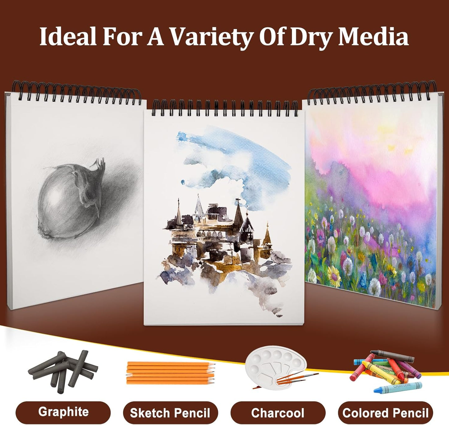 TKOOFN 5.5" x 8.5" Sketch Book, Pack of 10, 600 Sheet Top Spiral Bound Premium Sketchbook Drawing Pads(68lb/100gsm), Acid-Free Painting Paper for Adults Kids Artists Beginners