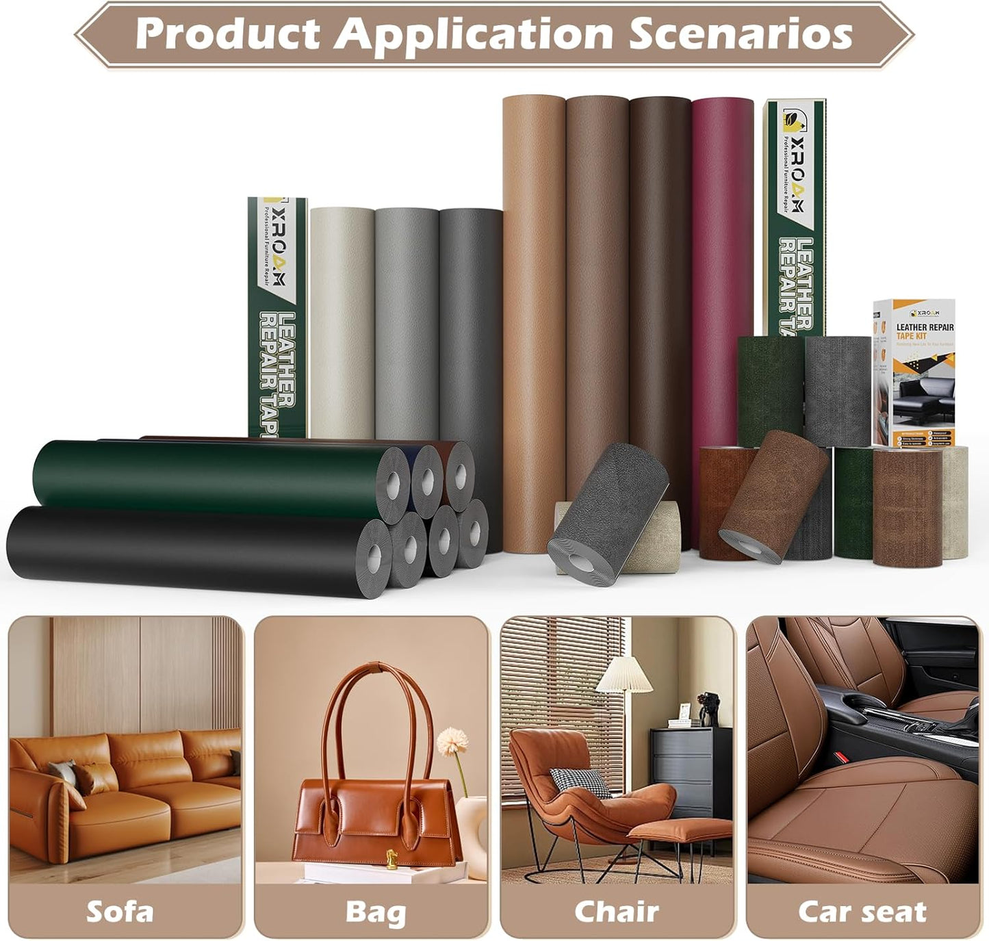 Leather Repair Tape, 16x40 inch, Dark Brown, Self-Adhesive, Water-Resistant, Durable, Furniture, Sofas, Couches, Chairs, Vinyl Repair