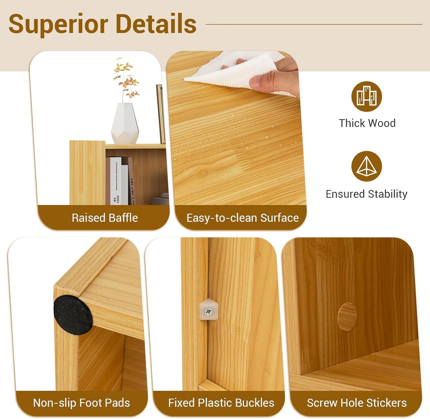 LOKO 2 Tier 5 Cube Bookcase, Open Shelf Storage Cabinet, Wooden Display Cabinet Shelf, Multipurpose Bookshelf for Living Room, Bedroom, Hallway, Home Office, Classroom (Yellow)