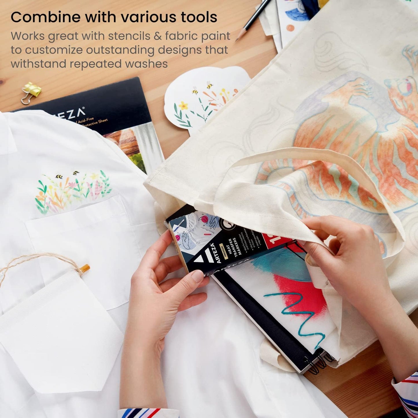 ARTEZA Heat Transfer Fabric Markers, Set of 12, Fade-Resistant Heat Transfer Ink, Colored Fabric Pens for Polyester and Cotton Garments