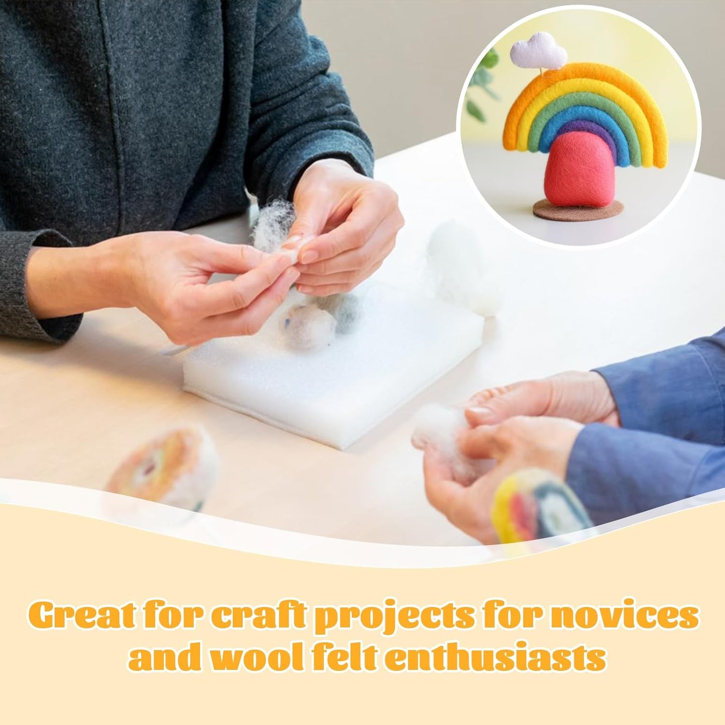 3.53oz Wool Roving Yarn, Fiber Roving Wool Top, Needle Felting Supplies, Pure Wools, Chunky Yarn, Spinning Wools for Needle Felting Wet DIY Hand Spinning (Light Yellow)